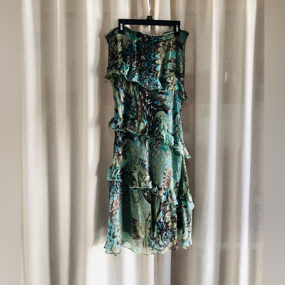 Laundry By Shelli Segal Ruffle Maxi Skirt in Teal and Seafoam